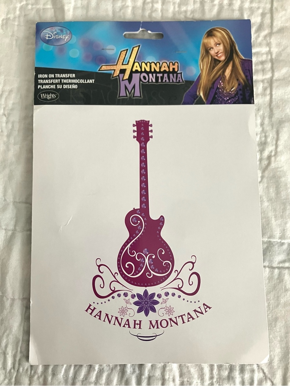 Vintage Disney Y2K Hannah Montana Purple Guitar Iron-on Applique transfer NWT